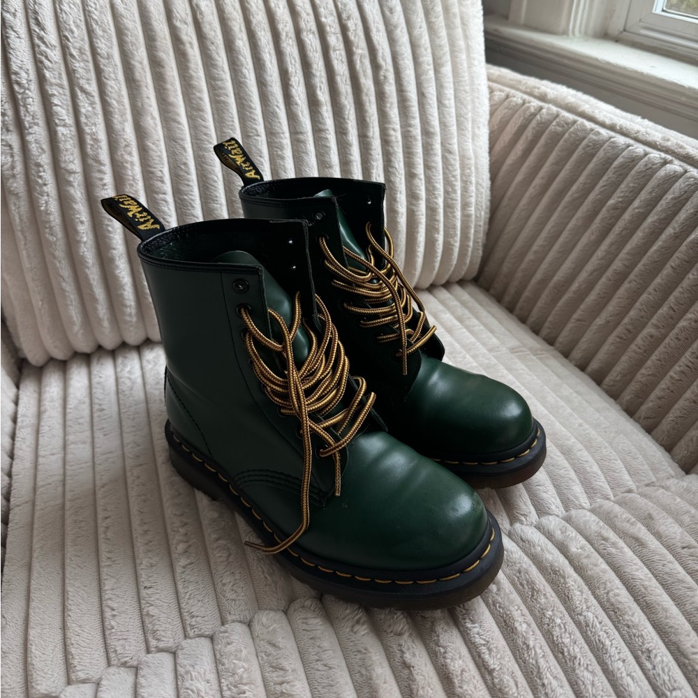 Green Dr. Martens 1460 Smooth Leather Lace Up Boots